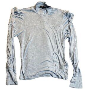 7 For All Mankind Womens Shirt Size M Light Blue Smocked Long Sleeve Top By
